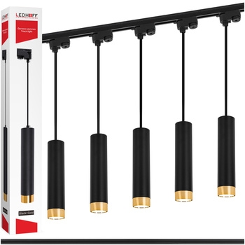 Oświetlenie szynowe czarny złoty 5x lampa wisząca 150cm GU10 szyna 2m