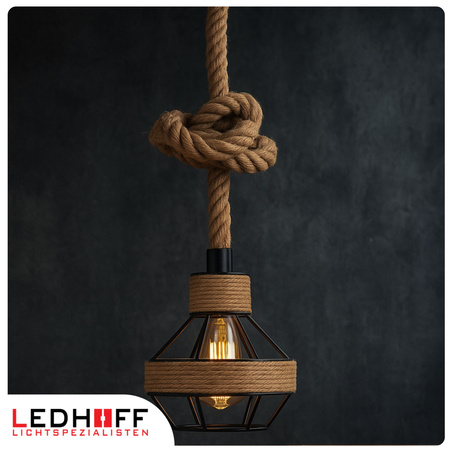 Lampa sufitowa wisząca z kloszem Sznur konopny jutowy 1,5m Lina E27 Boho