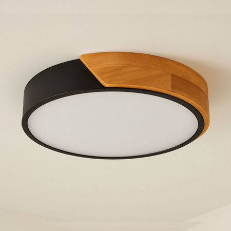 Plafon sufitowy LED czarny metal + DREWNO 40cm WOODLINE