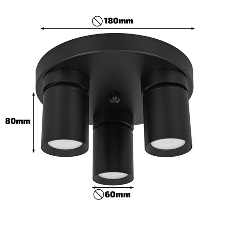 Kinkiet sufitowy okrągły potrójny Spot GU10 czarny