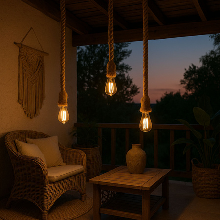 Lampa sufitowa wisząca Sznur konopny jutowy 1,2m Lina E27 Boho