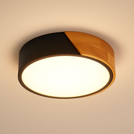 Plafon sufitowy LED czarny metal + DREWNO 30cm WOODLINE