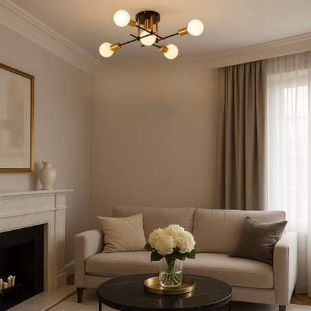 Lampa sufitowa czarna złota metalowa z 5 punktami światła ozdobna E27