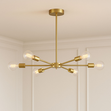 Lampa sufitowa złota metalowa E27 ozdobna 6-punktowa designerska