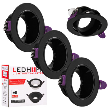 3x Oprawa halogenowa sufitowa podtynkowa GU10 czarna RUCHOMA