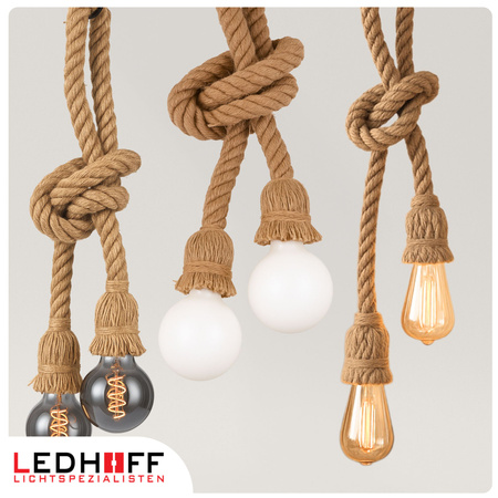 Lampa sufitowa wisząca podwójna Sznur konopny jutowy 2x 1,2m Lina E27 Boho