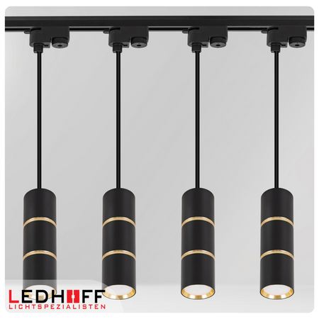 Oświetlenie szynowe czarny złoty 5x lampa wisząca 100cm GU10 szyna 3m