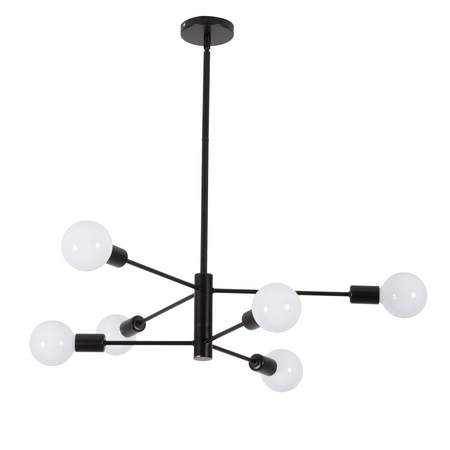 Lampa sufitowa czarna metalowa E27 ozdobna 6-punktowa design loft