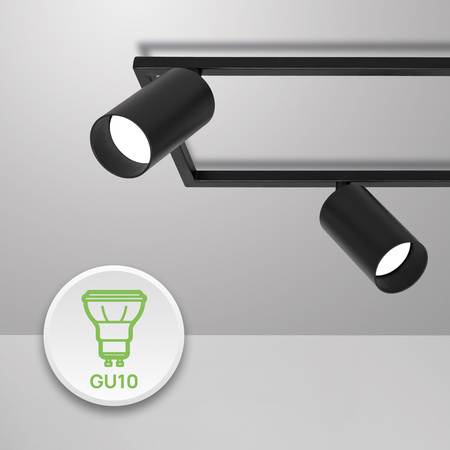 Kinkiet sufitowy Lampa poczwórna SPOT GU10 czarny prostokąt QUADRO