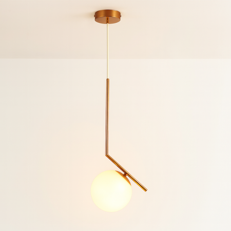 Lampa sufitowa złota metalowa z mlecznym kloszem ozdobna szklana kula E27 design