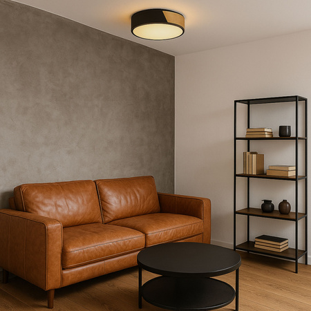 Plafon sufitowy LED czarny metal + DREWNO 30cm WOODLINE