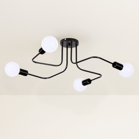 Lampa sufitowa czarna metalowa E27 ozdobna 4-punktowa loft Fiora