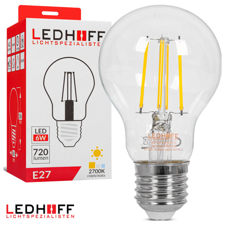 Żarówka LED E27 filamentowa 6W 720lm ciepła biała ozdobna