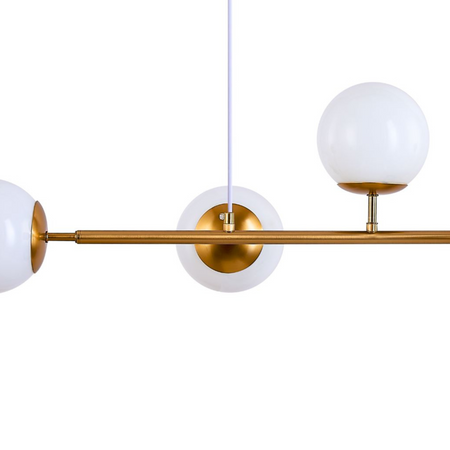 Lampa sufitowa złota metalowa z 6 mlecznymi kloszami ozdobna E27 listwa