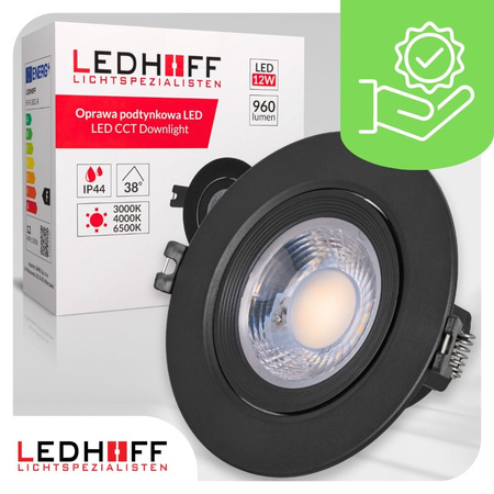 3x Oprawa sufitowa podtynkowa LED czarna RUCHOMA 3 barwy światła 12W