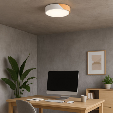 Plafon sufitowy LED biały metal + DREWNO 30cm WOODLINE