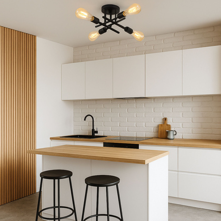 Lampa sufitowa czarna metalowa E27 ozdobna 4-punktowa