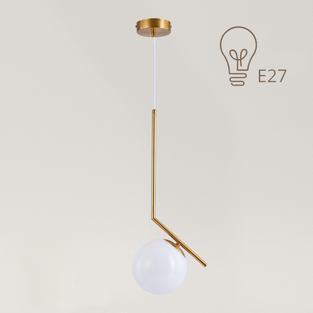 Lampa sufitowa złota metalowa z mlecznym kloszem ozdobna szklana kula E27 design