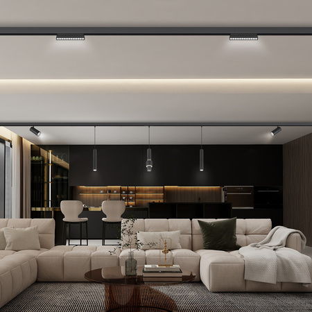 ZESTAW M20 2x Ruchoma lampa soczewkowa punktowa LED 12W 22cm czarna 3 BARWY ŚWIATŁA + szyna magnetyczna 1m