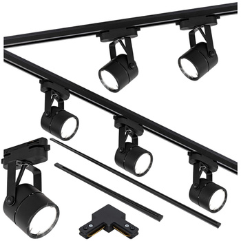 Oświetlenie szynowe czarne 5x lampa GU10 + szyna 2m + 1m