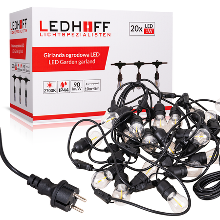 Girlanda ogrodowa łańcuch świetlny 15m + 20x żarówka LED Lampki do ogrodu