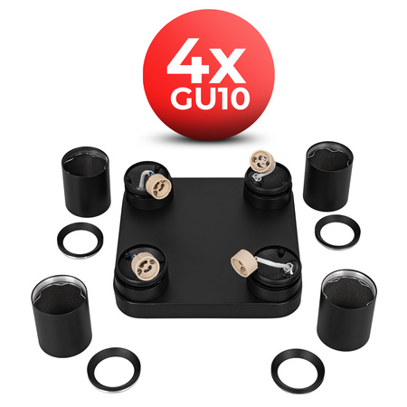 Kinkiet sufitowy kwadrat poczwórny Spot GU10 czarny