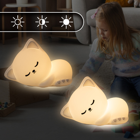 Lampka nocna LED dla dzieci KOTEK wielokolorowe światło RGB miękki silikon