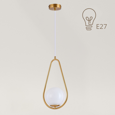 Lampa sufitowa złota metalowa z mlecznym kloszem ozdobna szklana kula E27 rama kropla