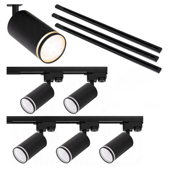 Zestaw oświetlenie szynowe 3x 1m + 5x lampa GU10 listwa CZARNY szynoprzewód