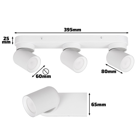 Kinkiet sufitowy potrójny Spot GU10 biały