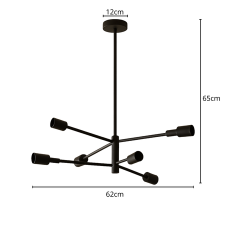 Lampa sufitowa czarna metalowa E27 ozdobna 6-punktowa design loft