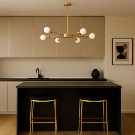 Lampa sufitowa złota metalowa E27 ozdobna 6-punktowa designerska