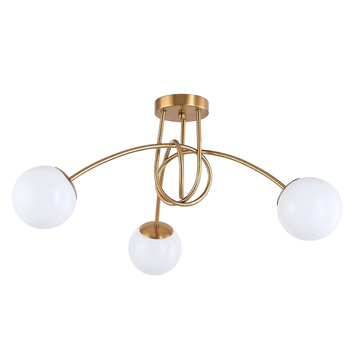 Lampa sufitowa złota metalowa z 3 mlecznymi kloszami ozdobna E27 design
