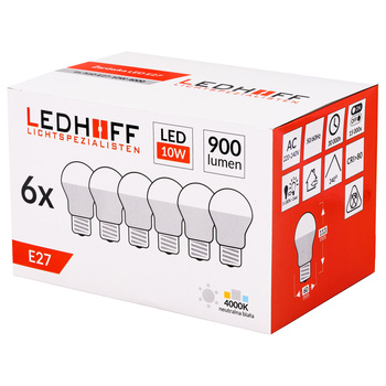6x Żarówka LED E27 NATURALNA 10W = 75W 900lm 4000K