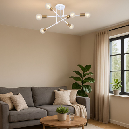 Lampa sufitowa biało-złota metalowa E27 ozdobna 6-punktowa Trinity