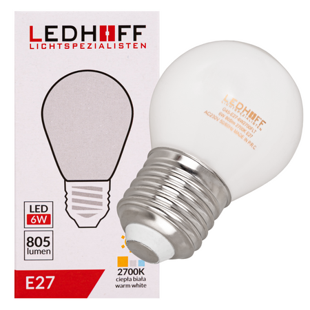 Żarówka LED E27 biała ozdobna 6W mocne ciepłe światło 805lm 2700K design