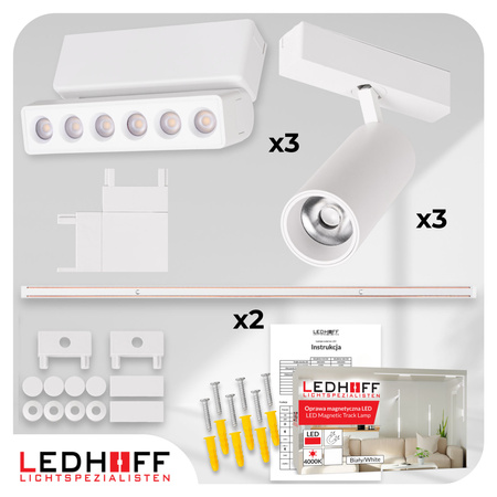 Oświetlenie szynowe magnetyczne ZESTAW 2x listwa 1m + 6x lampa LED BIAŁA