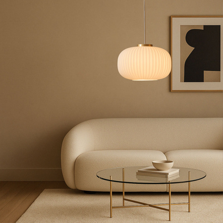 Lampa wisząca szklana E27 biała złota GLAMOUR szkło ryflowane