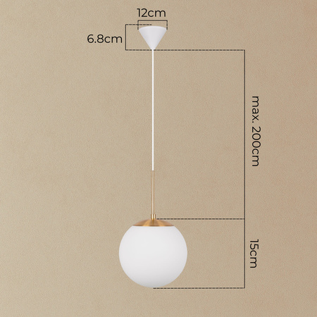 Lampa wisząca ze szkła opalowego Kula biała złota E27