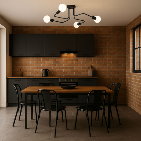 Lampa sufitowa czarna metalowa E27 ozdobna 4-punktowa loft Fiora