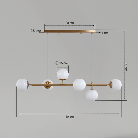Lampa sufitowa złota metalowa z 6 mlecznymi kloszami ozdobna E27 listwa