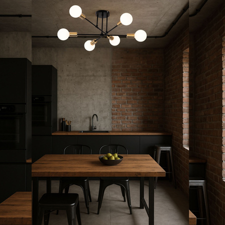 Lampa sufitowa czarno-złota metalowa E27 ozdobna 6-punktowa Trinity