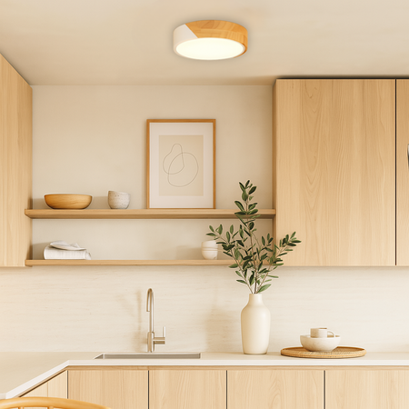 Plafon sufitowy LED biały metal + DREWNO 30cm WOODLINE