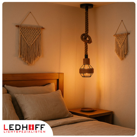 Lampa sufitowa wisząca z kloszem Sznur konopny jutowy 1,5m Lina E27 Boho