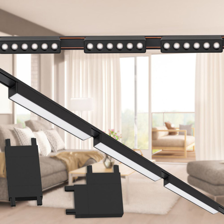 Oświetlenie szynowe magnetyczne ZESTAW 2x Listwa 1m + 6x lampa LED CZARNY