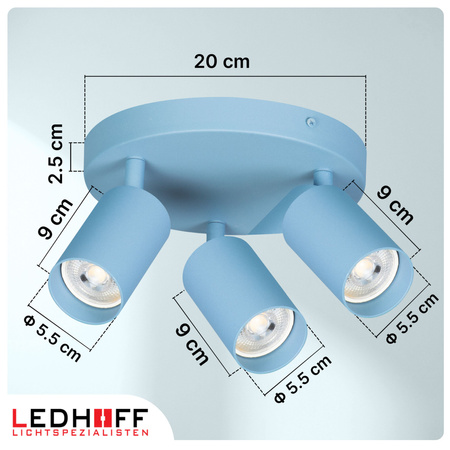 Lampa sufitowa do pokoju dziecka Kinkiet potrójny GU10 niebieski LUMIO