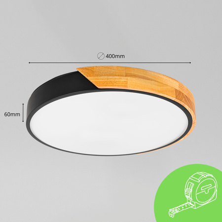 Plafon sufitowy LED czarny metal + DREWNO 40cm WOODLINE
