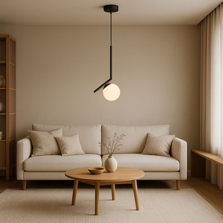 Lampa sufitowa czarna metalowa z mlecznym kloszem ozdobna szklana kula E27 design