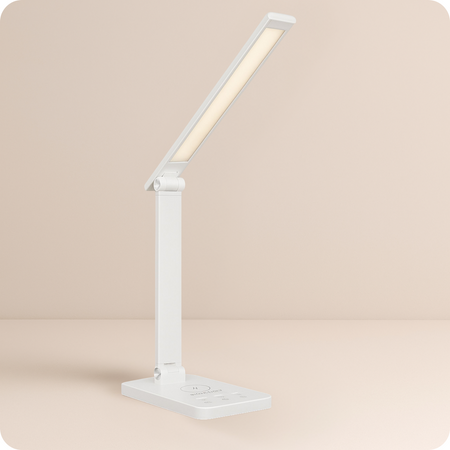 Lampka biurkowa LED biała 6W z ładowarką indukcyjną i portem USB
