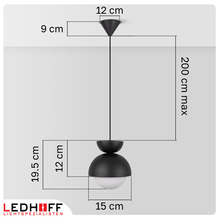 Lampa wisząca czarna biały szklany klosz nad stół NOWOCZESNA